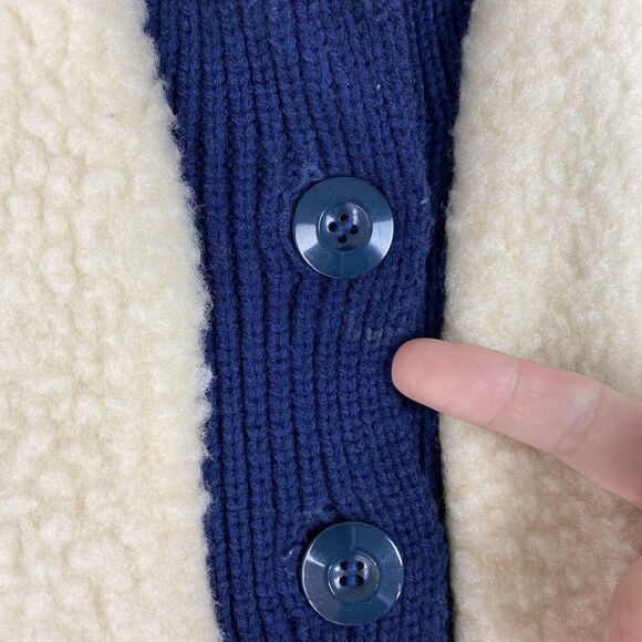 Vtg Campus Sweater Vest Mens Sz L Blue Cardigan Virgin Acrylic Reversible Sherpa - Picture 12 of 16